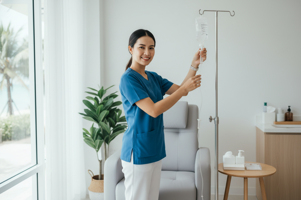 IV drip therapy at our English-speaking clinic in Koh Samui